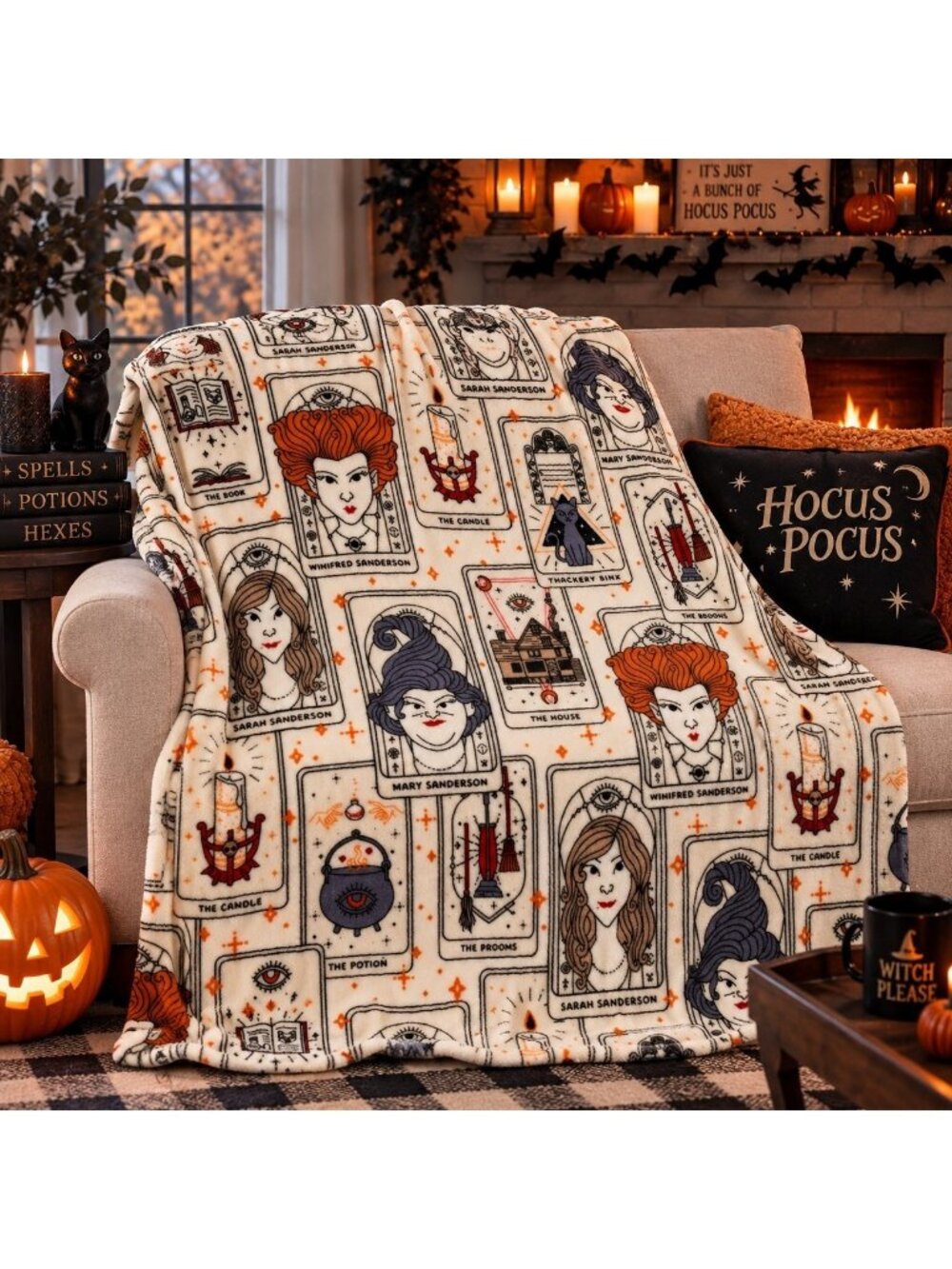 Disney Hocus Pocus Sanderson Sisters Binx Halloween Plush Throw Blanket 60x72